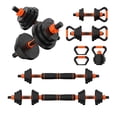 thumbnail image 1 of 4-in-1 Adjustable Dumbbell Set, 70Lbs (35 Lbs Each), Free Weights with Connector, Used as Kettlebell/Barbell/Push up Stand, Upgraded Lock Nut, Home Gym Equipment for Strength Training, 1 of 7