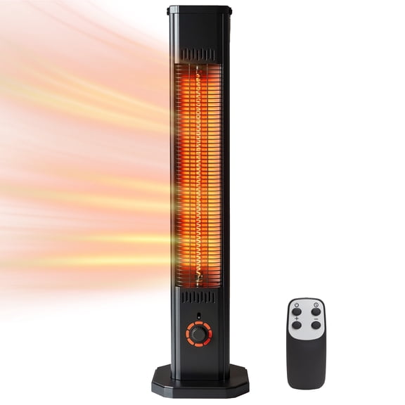 THAILE 40" Steel Tower Space Heater, 1500W 8-Speed Thermostat with 8H Timer, Remote & Safety Protection, Black for Large Room Indoor Outdoor Use