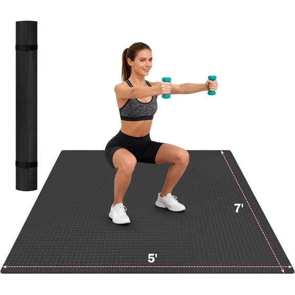 THAILE 7'x5' Exercise Mat (0.25" Thick), Extra Large Workout Mat for Home Gym, Non-Slip HPE Exercise Mat Heavy Duty for Cardio Pilates Yoga, Shoe-Friendly Workout Mat with Floor Protection