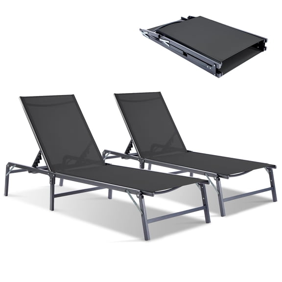 THAILE Foldable Lounge Chair, Waterproof Outdoor Chair with 6 Reclining Positions, Black