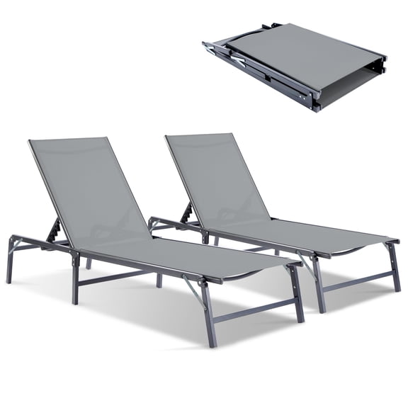 THAILE Foldable Lounge Chair, Waterproof Outdoor Chair with 6 Reclining Positions, Gray