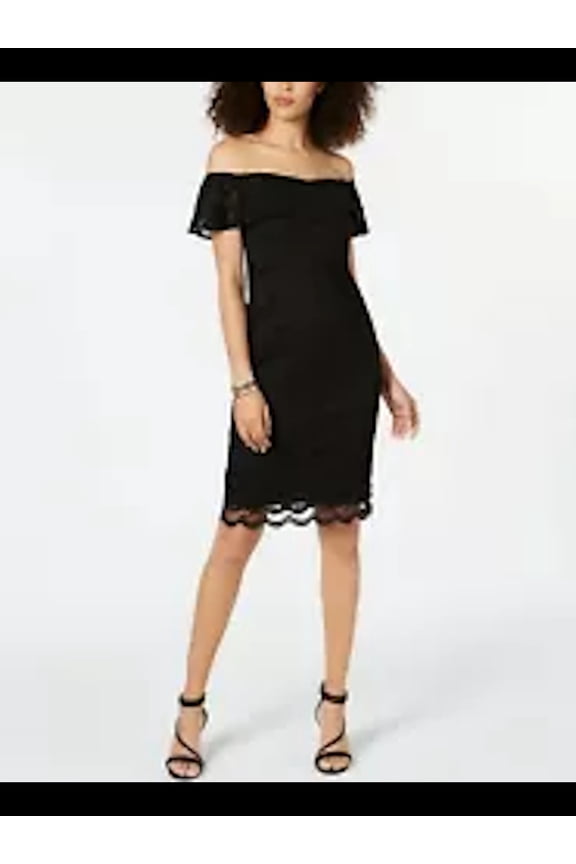 $89 Womens New Black Off Shoulder Midi Body Con Cocktail Dress L B+B