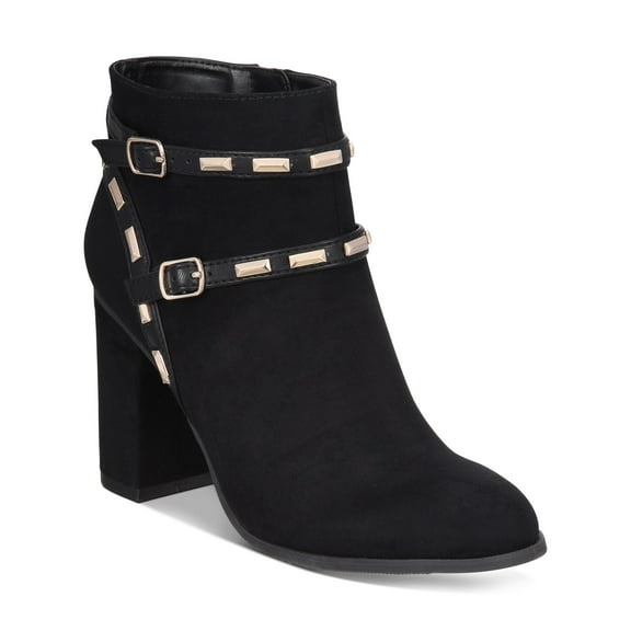 THALIA SODI Womens Black Buckle Accent Studded Terrie Round Toe Block Heel Zip-Up Booties 6 M