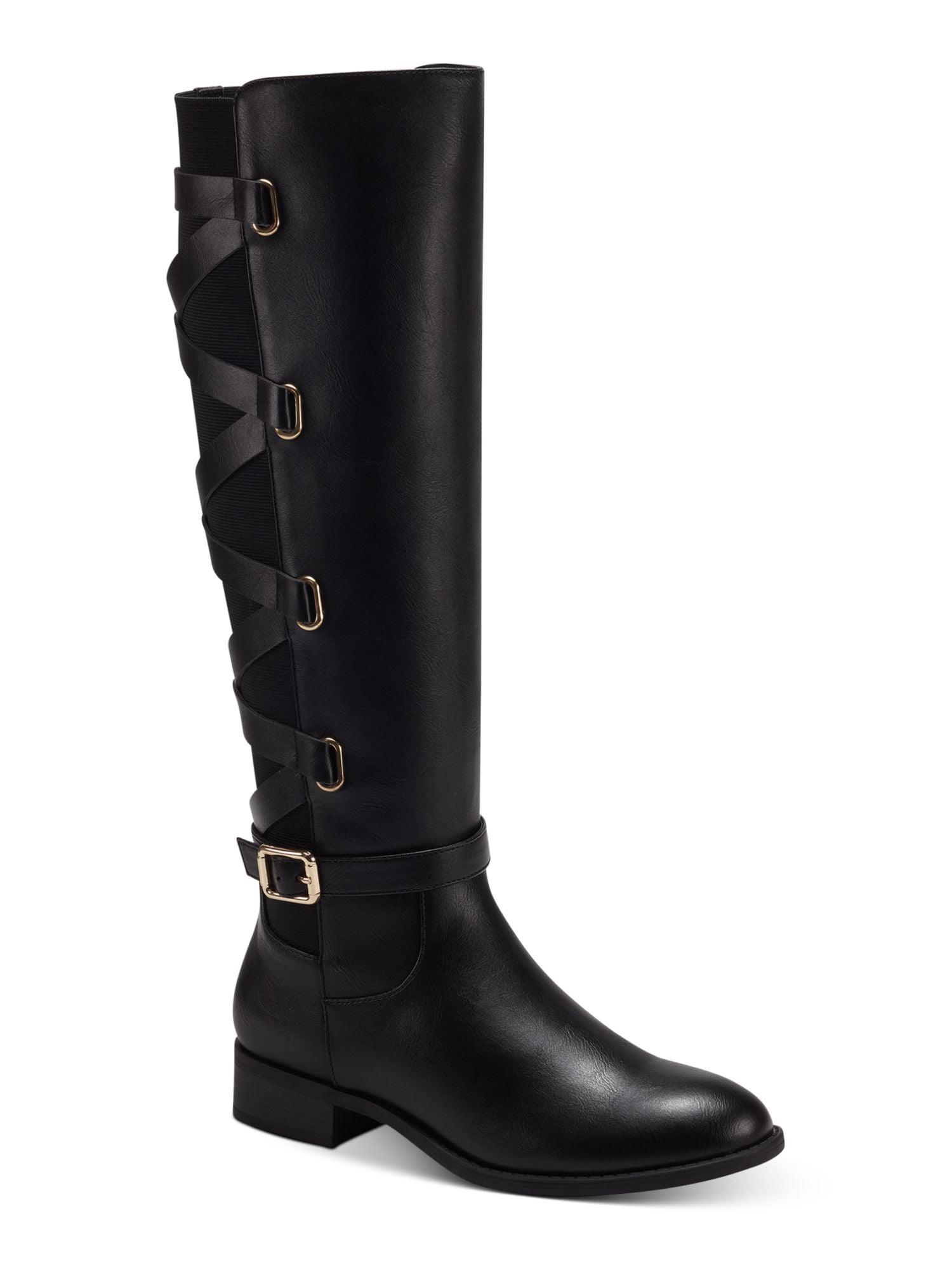 JOURNEE COLLECTION Womens Black Studded Taven Round Toe Block Heel Zip-Up Riding Boot M