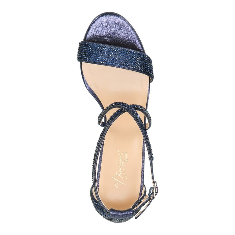 THALIA SODI Womens Blue Crisscross Straps Rhinestone Embellishment