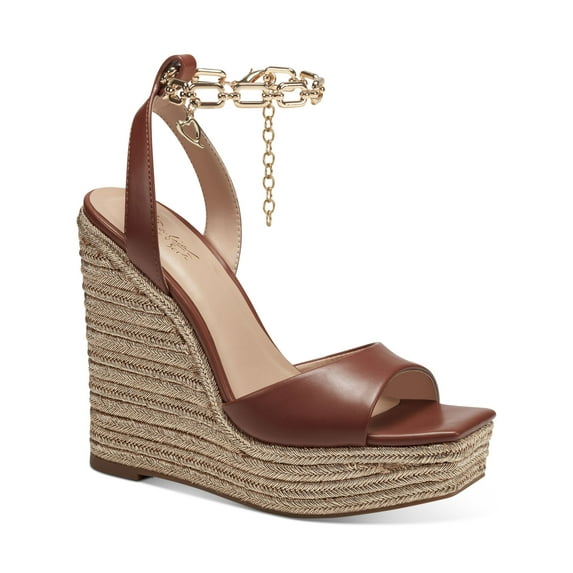 THALIA SODI Womens Brown Clasp Chain 1.5 Platform Ankle Strap Padded Caden Square Toe Wedge Slip On Espadrille Shoes 7.5 M