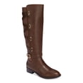 thumbnail image 1 of THALIA SODI Womens Brown Crisscross Straps Stretch Buckle Accent Strappy Veronika Round Toe Block Heel Zip-Up Riding Boot 7.5 M, 1 of 4