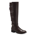 thumbnail image 1 of THALIA SODI Womens Brown Laced Back Cushioned Goring Buckle Accent Veronika Almond Toe Block Heel Zip-Up Riding Boot 7.5 M, 1 of 4