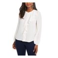 thumbnail image 1 of THALIA SODI Womens Ivory Ruffled Long Sleeve Crew Neck Blouse Size: M, 1 of 4