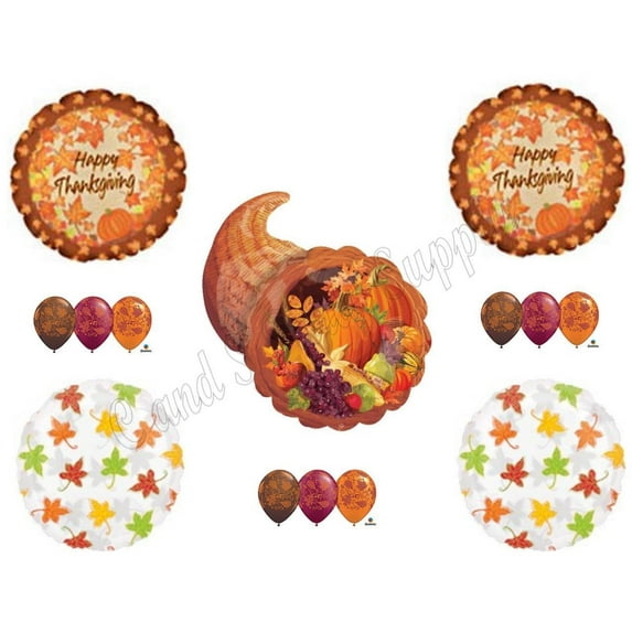 THANKSGIVING CORNUCOPIA DINNER BANQUET Balloons Decoration Supplies 14 pieces Party