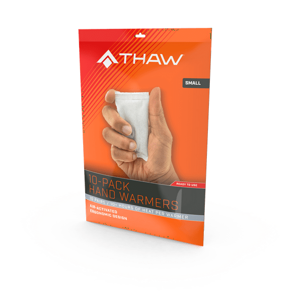 THAW Air-Activated Disposable Hand Warmers, Unique Design Reacts with Air Creating a Safe and Long Lasting Hand Warmer, Disposable 10 Pair Pack, Orange