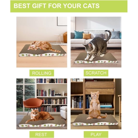 THBN  Cat Scratching Board, Corrugate Cat Scratcher for Indoor Cats with Catnip, Cat Scratch Pad with Premium Scratch Textures Design, Cardboard Cat Scratcher with Double-Sided Usability (Pack of 2)