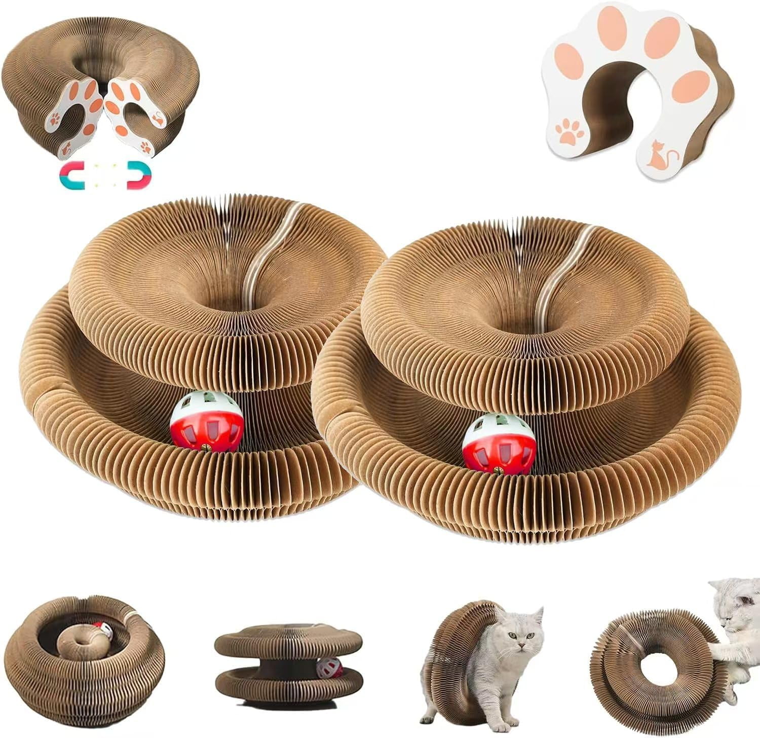 THBN Kitty Curlz Cat Toy, Magic Organ Cat Interactive Scratcher Cardboard with Bell Ball, Foldable & Changeable Accordion Shape Exercise Anxiety Relief Toy for Indoor Cats(1PCS)