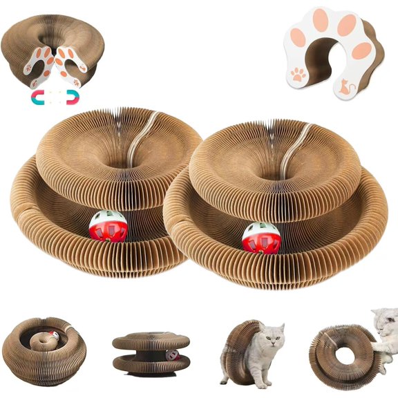THBN Kitty Curlz Cat Toy, Magic Organ Cat Interactive Scratcher Cardboard with Bell Ball, Foldable & Changeable Accordion Shape Exercise Anxiety Relief Toy for Indoor Cats(1PCS)