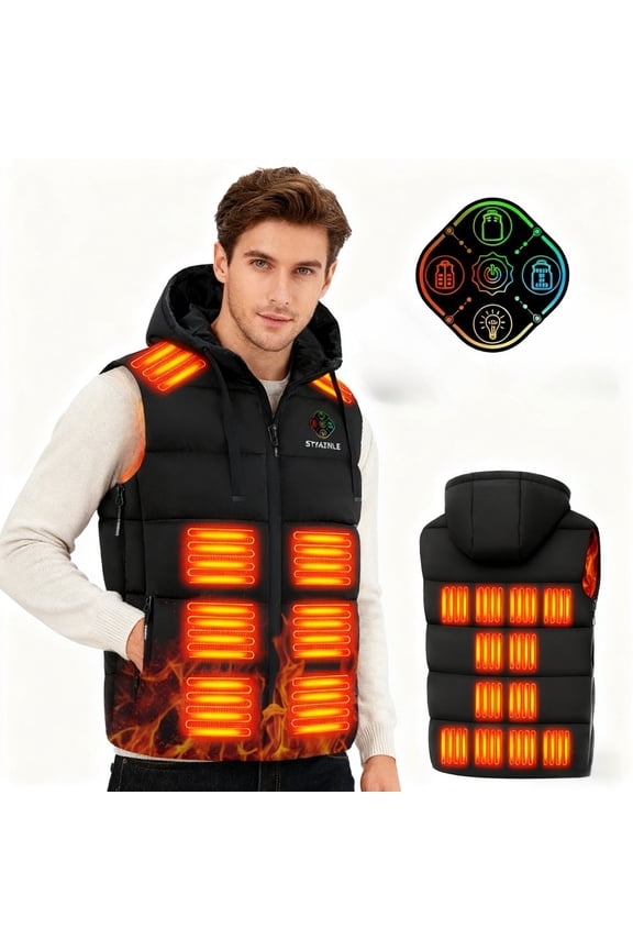 21 Heated Zones Heated Vest, with 40000mAH 7.4V Battery Pack Heated Vest for Men & Women, 5 in 1 Smart Controller (US, Alpha, Large, Regular, Regular, Black-with 20000mah Power Bank X2)
