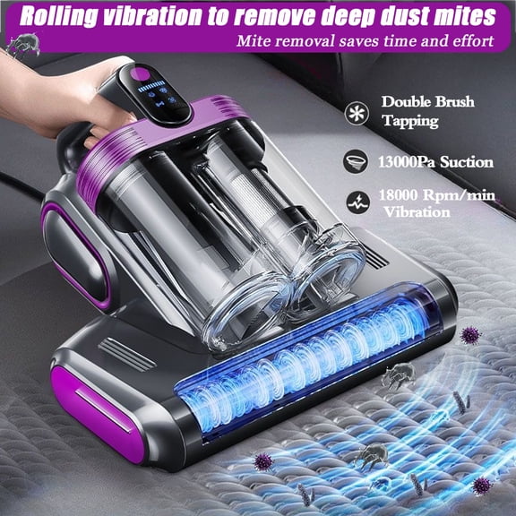 THBYQK Bed Vacuum Cleaner,16Kpa Suction Double Cup Cordless Mattress Vacuum Cleaner with Ultrasonic and LED Display,18000 RPM/Min Brushroll,Cordless Vacuum for Pet Hair,Sofas,Blankets,Mattresses,etc.