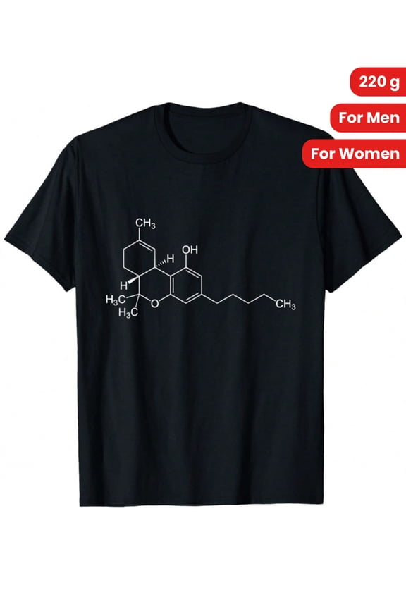THC Molecule 420 T-Shirt Graphic Tees Summer Tshirt Short Sleeve Casual Black T Shirts 100% Cotton 220g For Men Womens Shirts Men'S Short-Sleeved Soft Outdoor Print Tee Shirt Funny Printed Mens Cotto