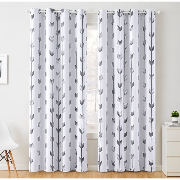 THD Arrow Printed Privacy Blackout Energy Efficient Room Darkening Thermal Grommet Window Curtain Drape Panels for Kids Bedroom - Set of 2 - Platinum White/Grey - 96" inch Long