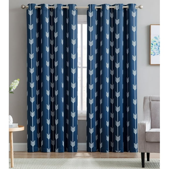 THD Arrow Print Thermal Room Darkening Blackout Energy Efficient Window Curtain Grommet Panels - Pair