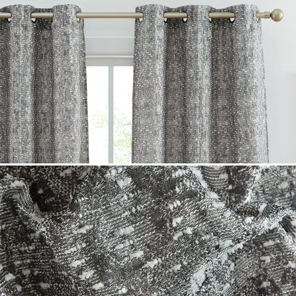 THD Avi Jacquard Slub Texture - Privacy Curtains with Grommet Lightweight Window Curtains Drapery Panels for Bedroom, Dining Room & Living Room, 2 Panels (37 x 84 Inch, Charcoal Grey)