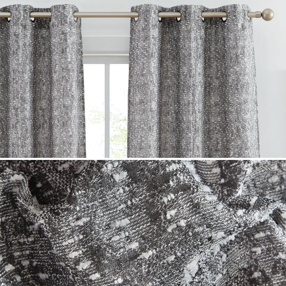 THD Avi Jacquard Slub Texture - Privacy Curtains with Grommet Lightweight Window Curtains Drapery Panels for Bedroom, Dining Room & Living Room, 2 Panels (37 x 96 Inch, Charcoal Grey)