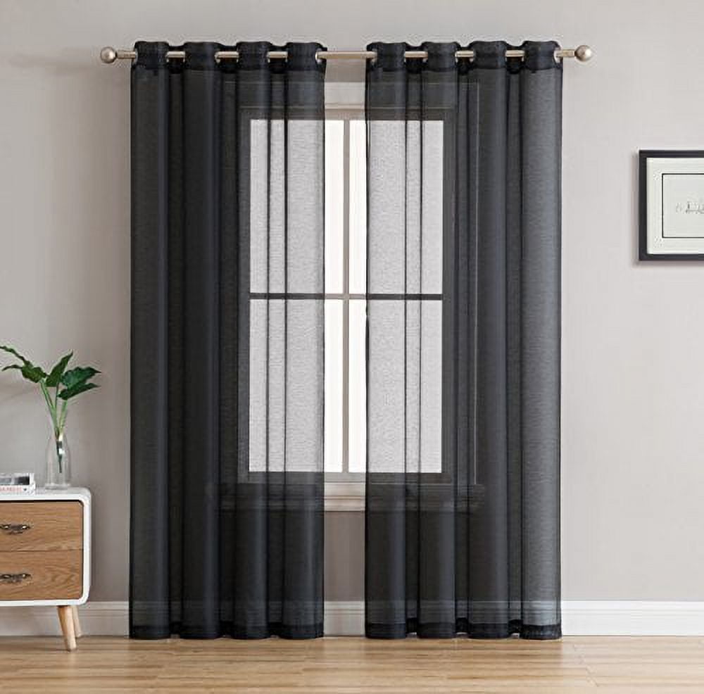 THD Vicky Semi Sheer Voile Window Curtain Grommet Top Panels for Bedroom & Living Room - Set of 2 (Black, 54 W x 84 L per panel)