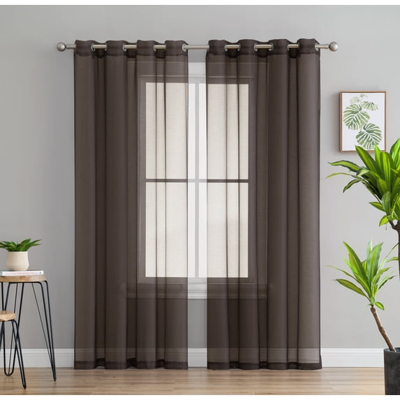 THD Vicky Semi Sheer Voile Window Curtain Grommet Top Panels for Bedroom & Living Room - Set of 2 (Chocolate Brown, 54 W x 84 L per panel)