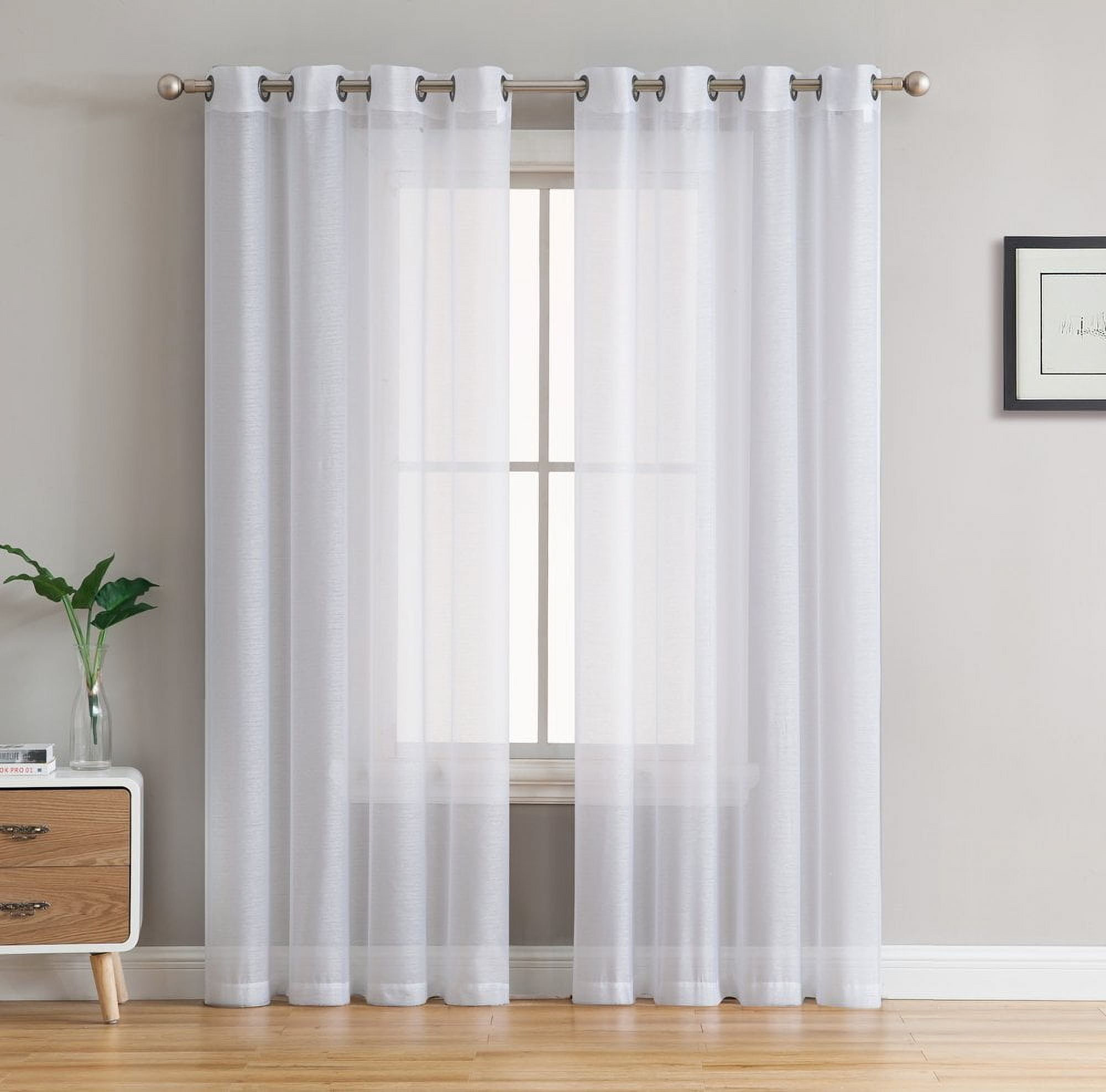 THD Vicky Semi Sheer Voile Window Curtain Grommet Top Panels for Bedroom & Living Room - Set of 2 (White, 54 W x 108 L per panel)