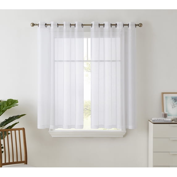 THD Vicky Semi Sheer Voile Window Curtain Grommet Top Panels for Bedroom & Living Room - Set of 2 (White, 54 W x 63 L per panel)