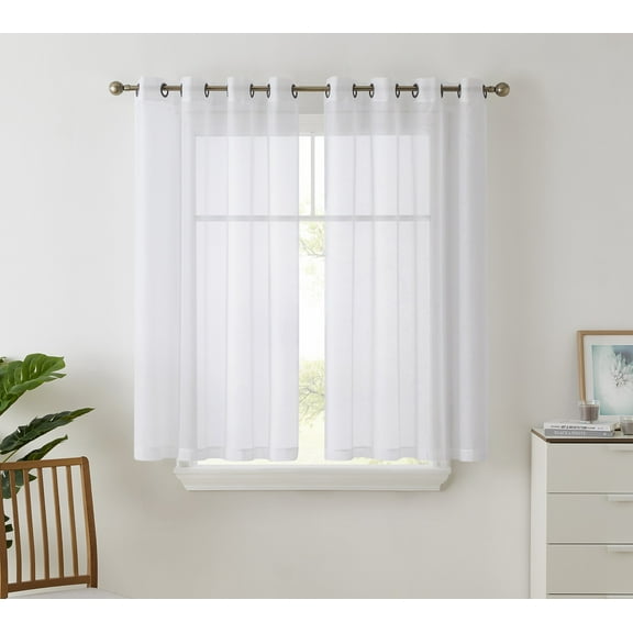 THD Basics 2 Piece Semi Sheer Voile Window Curtain Drapes Grommet Top Panels for Bedroom, Living Room & Kids Room - Set of 2 panels