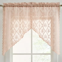 THD Bella Floral Rod Pocket Lace Short Cafe Swags for Small Windows - 28 x 36 Inch Length (Blush Pink Swags, Set of 2)