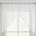 thumbnail image 1 of THD Bella Floral Rod Pocket Lace Short Cafe Swags for Small Windows - 28 x 36 Inch Length (White Swags, Set of 2), 1 of 6