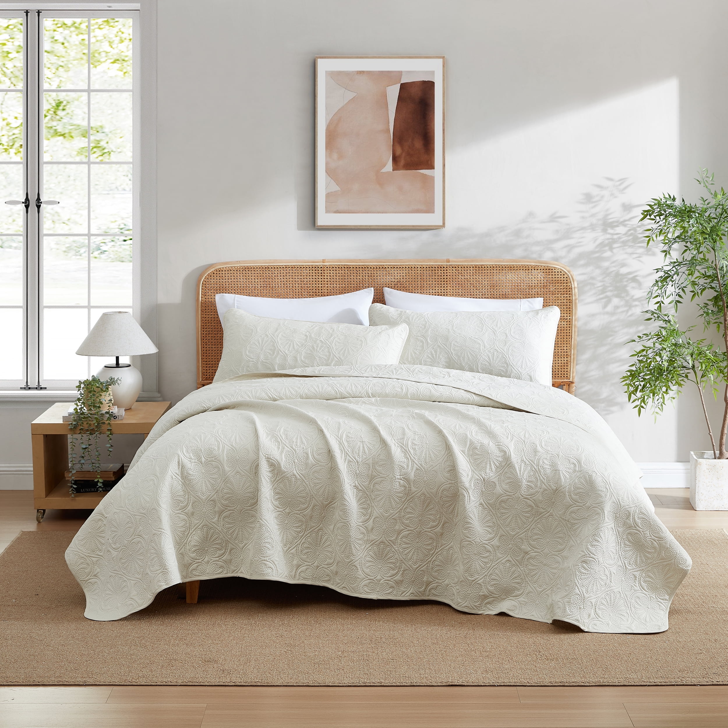 THD Benjamin - 3 Piece Full Queen Size Quilt Set, Lightweight Queen Bedspread Coverlet Set (Full/Queen, Beige)