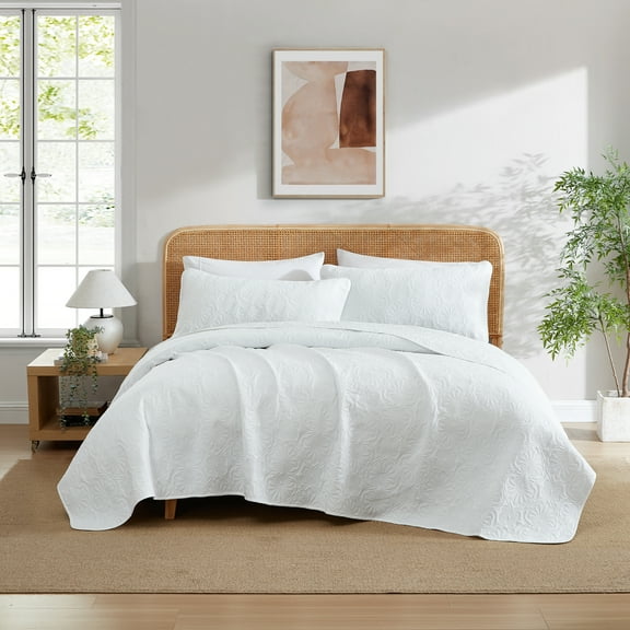 THD Benjamin - 3 Piece Full Queen Size Quilt Set, Lightweight Queen Bedspread Coverlet Set (Full/Queen, White)