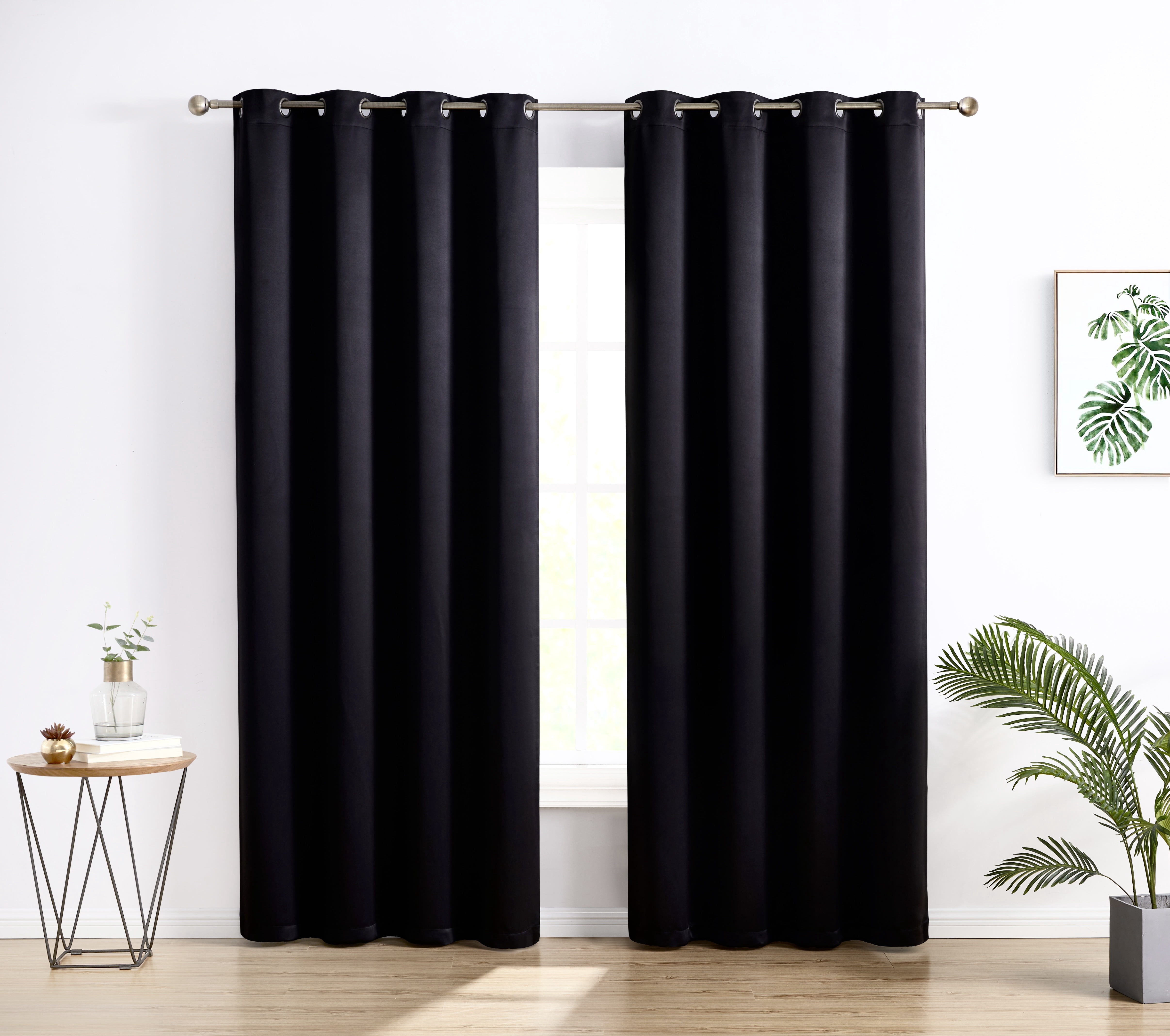 THD Cambridge Black Curtains 96 Inch Long - Black Curtains for Bedroom, Heat Resistant Curtains, Thermal Insulated Curtains for Winter Energy Efficient Grommet Panels, Set of 2 (52 W x 96 L, Black)