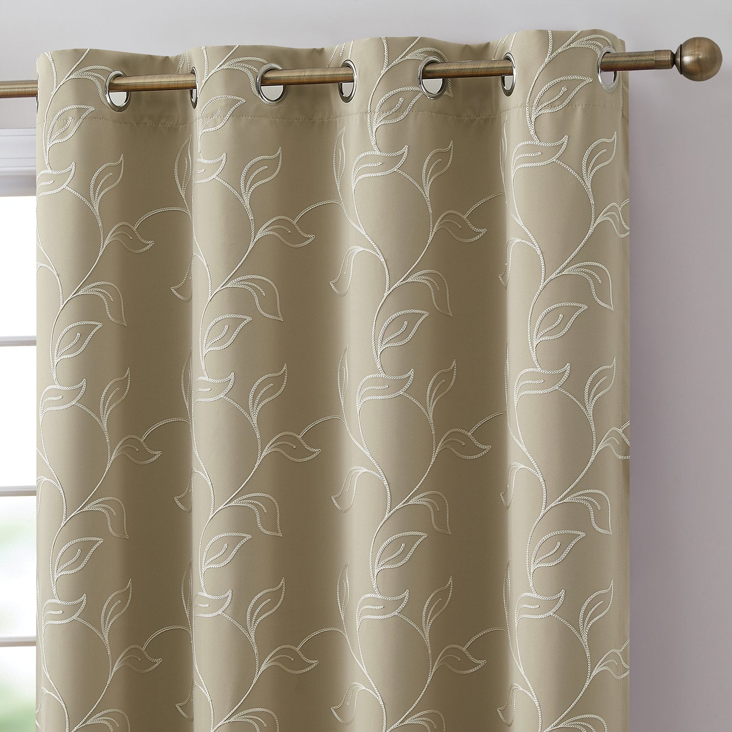 THD Caroline Floral Embroidered Energy Efficient Room Darkening Thermal Blackout Window Curtain ...