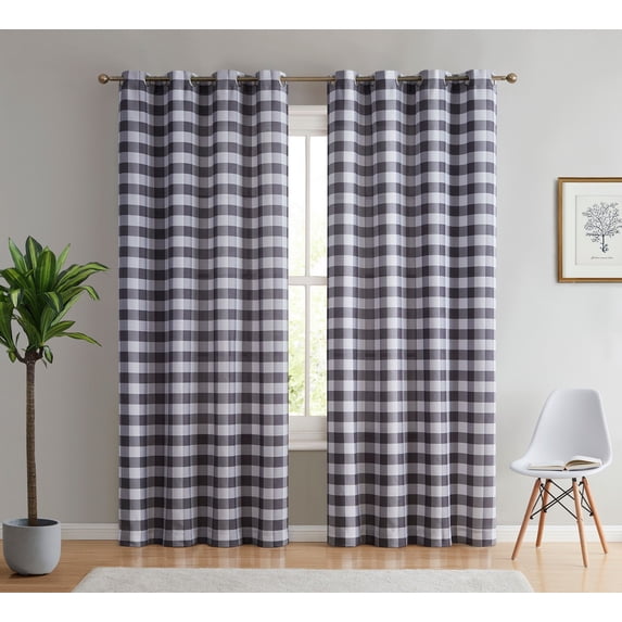 THD Cedar Buffalo Check Textured Light Filtering Grommet Lightweight Curtain Panels, Set of 2