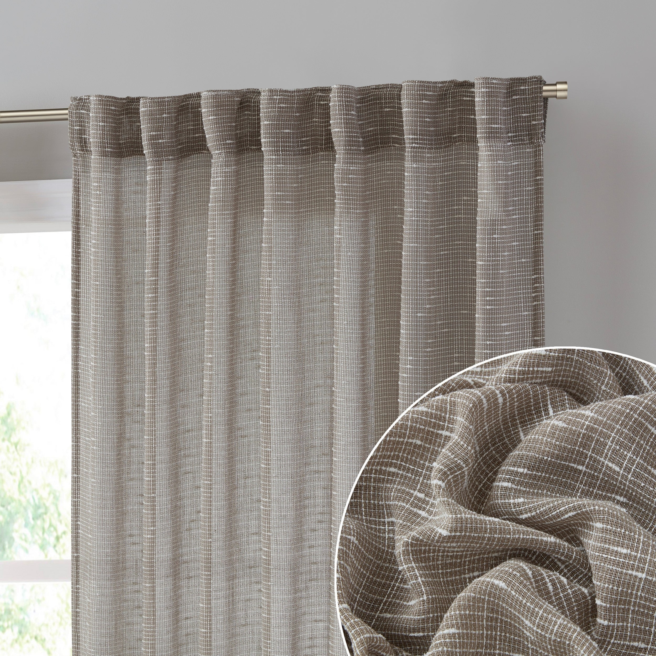 THD Charlotte Faux Linen Semi Sheer Light Filtering Transparent Back Tab Rod Pocket Lightweight Window Curtains Drapery Panels Bedroom, Dining Room & Living Room, 2 Panels