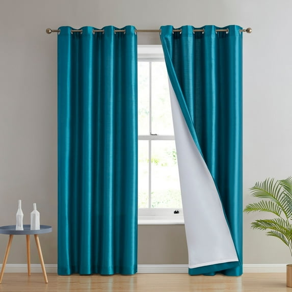 THD Duncan Faux Silk Semi Sheer Light Filtering Grommet Window Curtain Panels, Pair