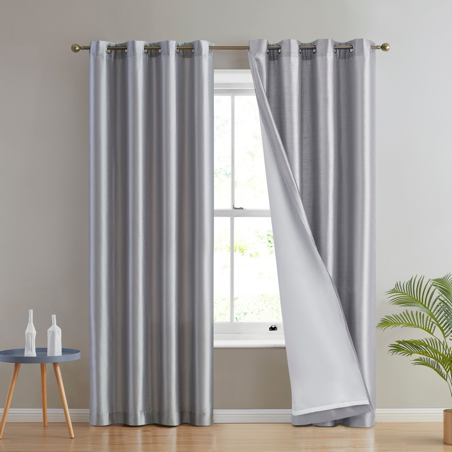 Light Grey Faux Silk Light-Filtering Grommet Window Panels, 54 x 84 Inch