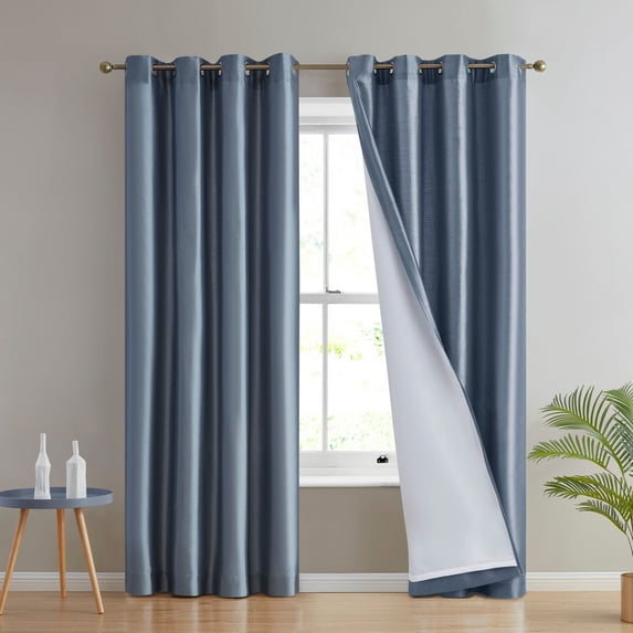 THD Duncan Faux Silk Semi Sheer Light Filtering Microfiber Lined Grommet Window Curtains, 2 Panels