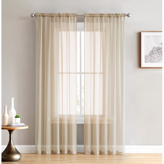 THD Serenity Sheer Voile Window Treatment Rod Pocket Curtain Panels - Curtains for Living Room - Set of 2 (Antique Taupe, 54 W x 63 L)