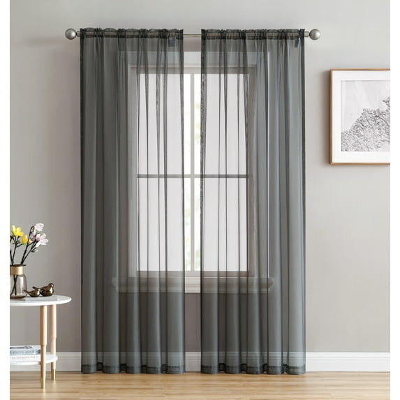 THD Essentials Sheer Voile Window Treatment Rod Pocket Curtain Panels - Pair