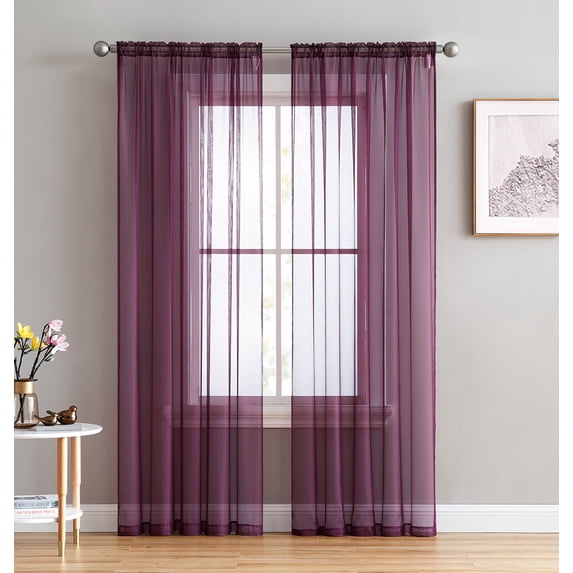 THD Serenity Sheer Voile Window Treatment Rod Pocket Curtain Panels - Curtains for Living Room - Set of 2 (Plum, 54 W x 84 L)