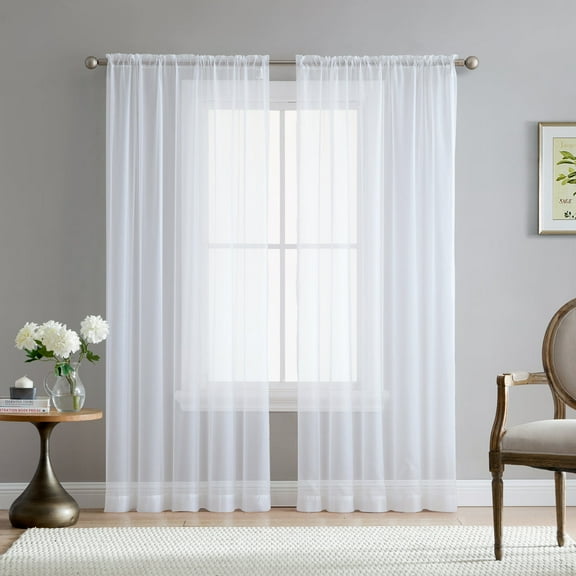 THD Essentials Sheer Voile Window Treatment Rod Pocket Curtain Panels - Pair