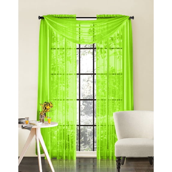 THD Serenity Sheer Voile Window Treatment Rod Pocket Curtain Panels - Curtains for Living Room - Set of 2 (Lime Green, 54 W x 84 L)