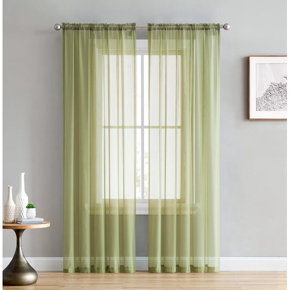 THD Serenity Sheer Voile Window Treatment Rod Pocket Curtain Panels - Curtains for Living Room - Set of 2 (Sage Green, 54 W x 54 L)