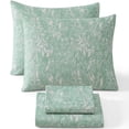 thumbnail image 1 of THD Leaves 4-Piece Printed Patterned Floral Green Bed Sheets Set - Wrinkle Resistant & Ultra Soft - Fits Mattresses up to 15 Inches Deep (Queen), 1 of 6