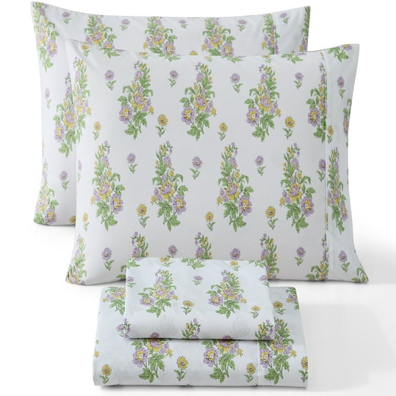 THD Floral Multi-Piece Printed Patterned Floral Bed Sheets Set - Wrinkle Resistant & Ultra Soft - Fits Mattresses up to 15 Inches Deep