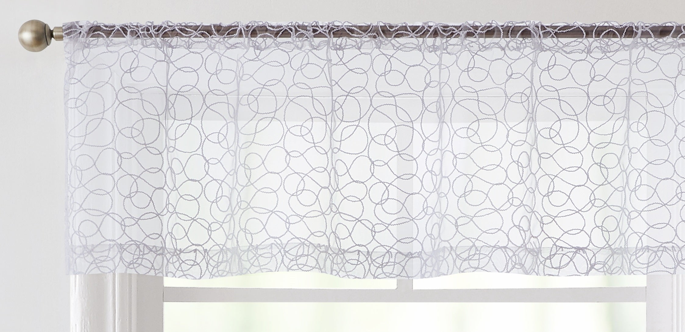 White Embroidered Sheer Polyester Rod Pocket Valance